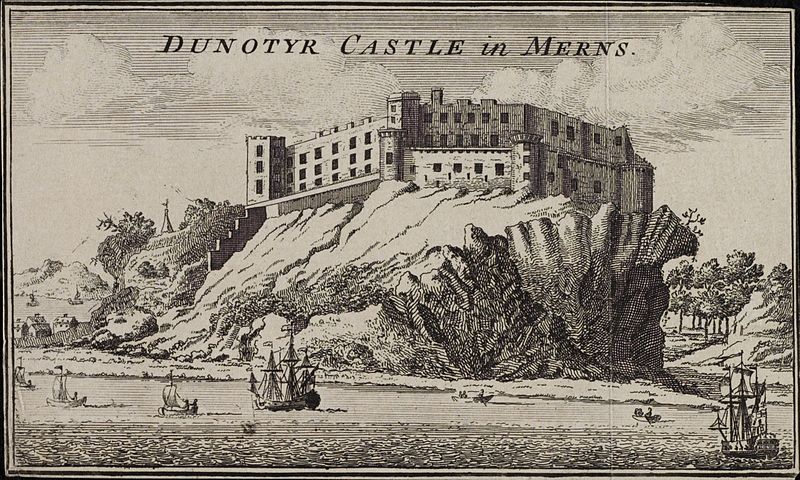 Historic view of Dunnottar Castle. Jacobite broadside, 1715.