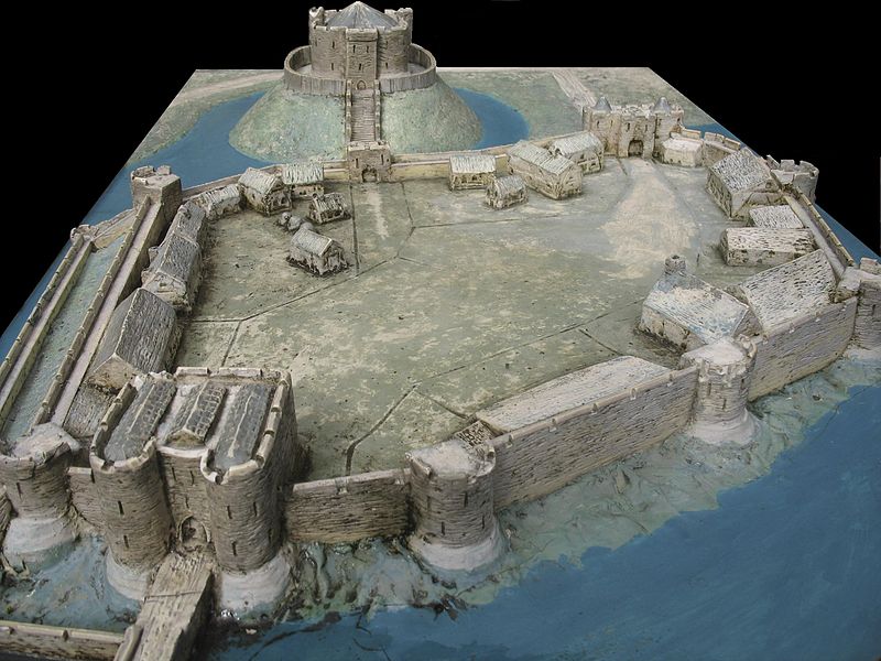 A diorama of York Castle, with the background blacked out for clarity