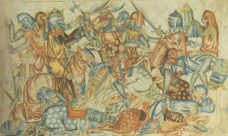 A 1320s depiction of the battle of Bannockburn, from the Holkham Bible