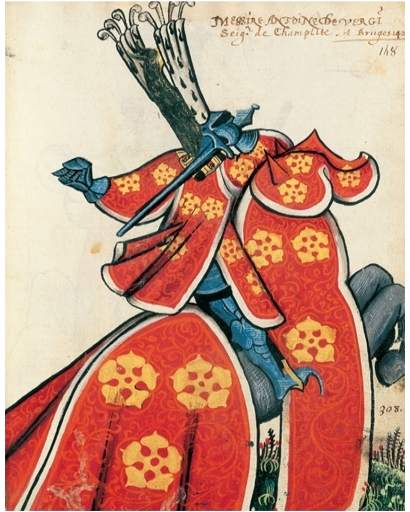 A knight wearing a tabard. Le grand armorial équestre de la Toison d'or. Manuscrit BNF Arsenal 4790.