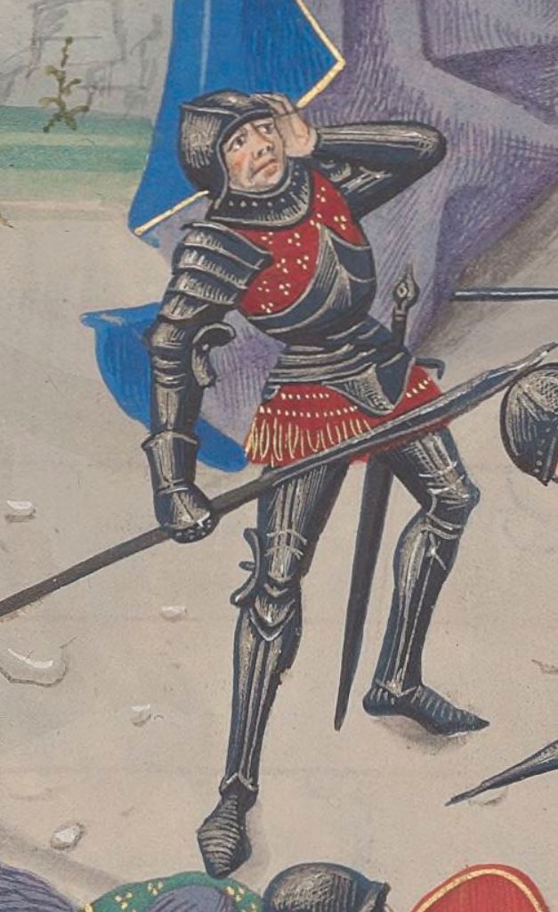 A knight wearing spaulders.