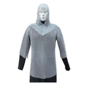 Medieval Chain Mail Shirt and Coif Armor Set (Full Size) Long Shirt