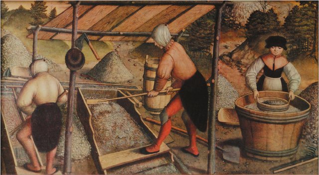 Medieval ore processing. Artist unknown (source: Wikimedia Commons)