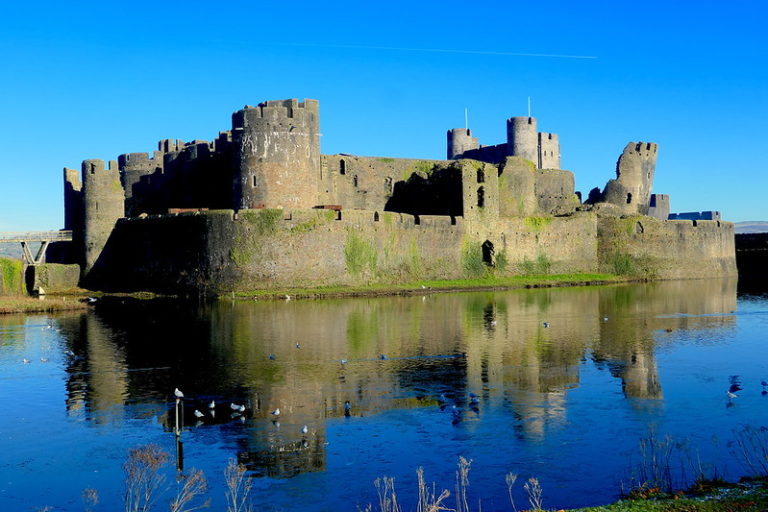 Castle towers and walls from Caerphilly Castle.
