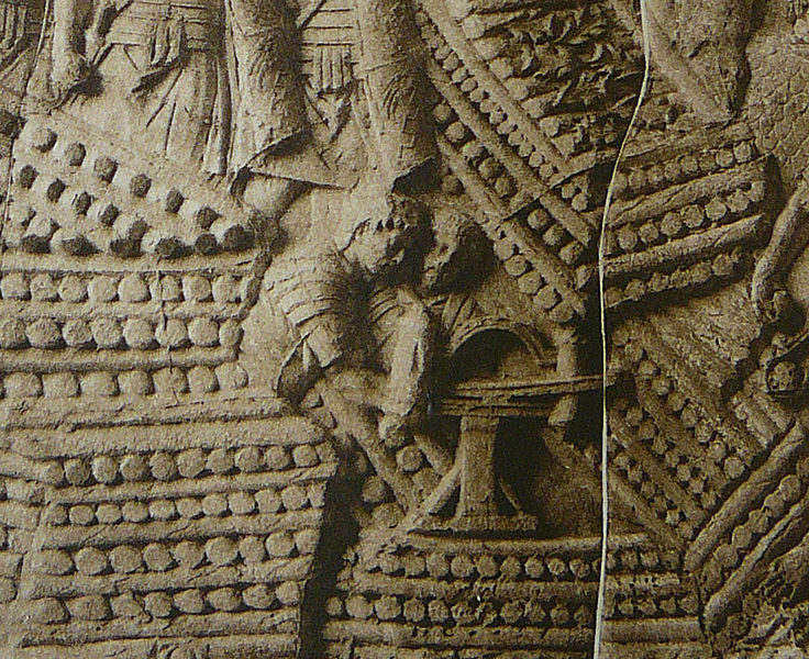 A depiction of a Roman 'catapult-nest' on Trajan's Column. Source: Wikipedia.