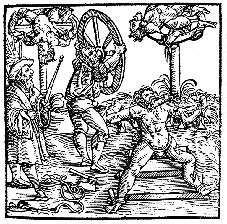 Illustration of execution by wheel (Augsburg, Bavaria, 1586)