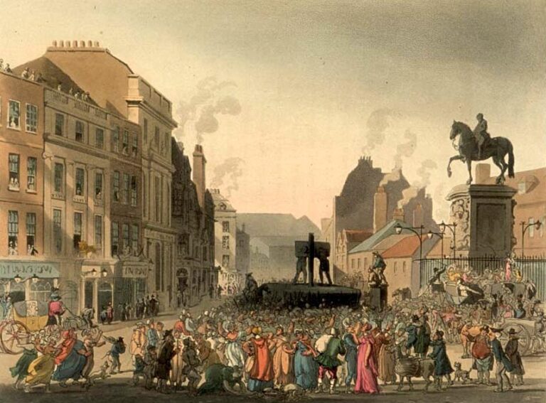 The pillory at Charing Cross in London, c.  1808.