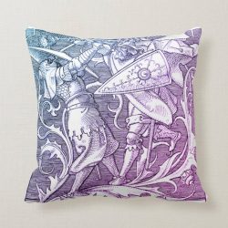 Two Medieval Knights Fighting with Swords Shields Throw Pillow